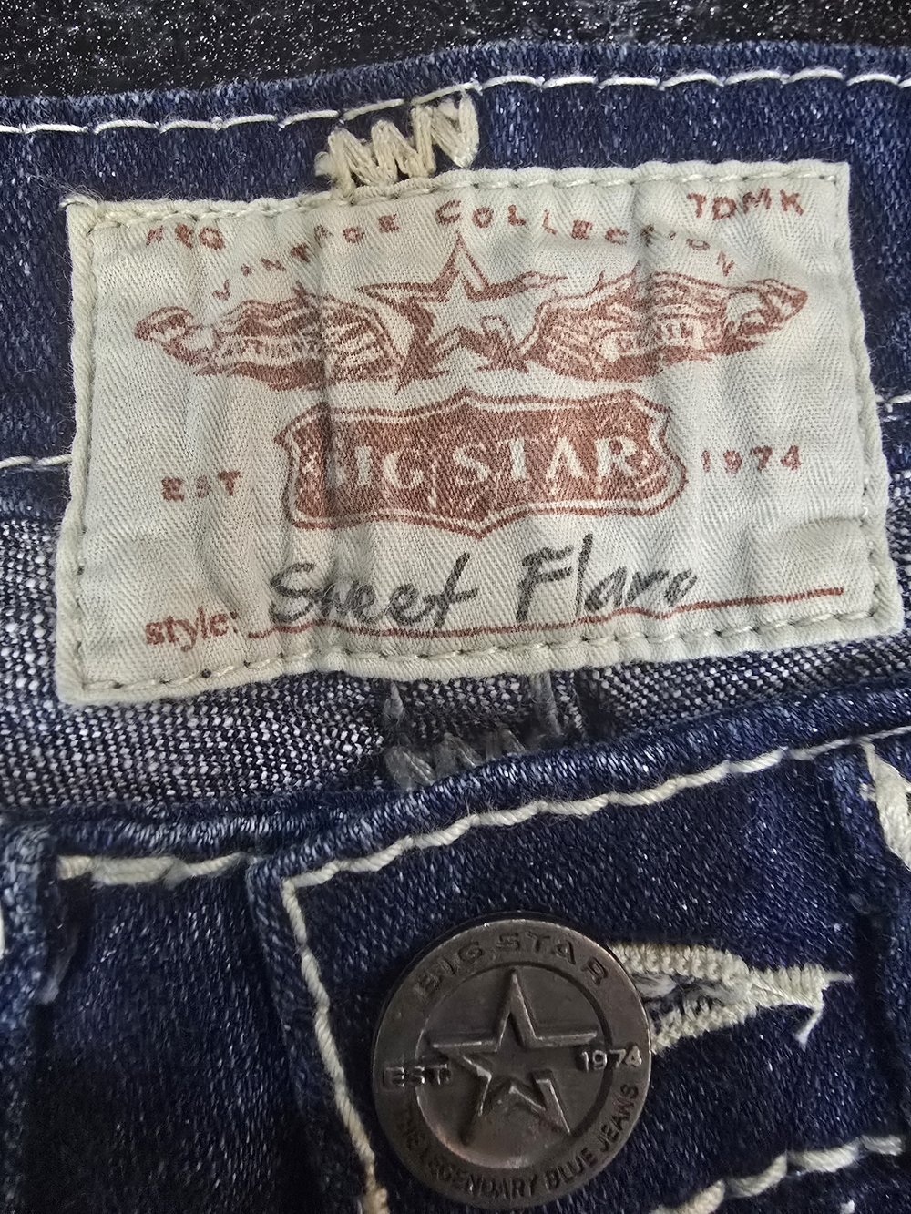 Big Star Dark Blue Denim Jeans with White Stitching - Picture 5 of 5